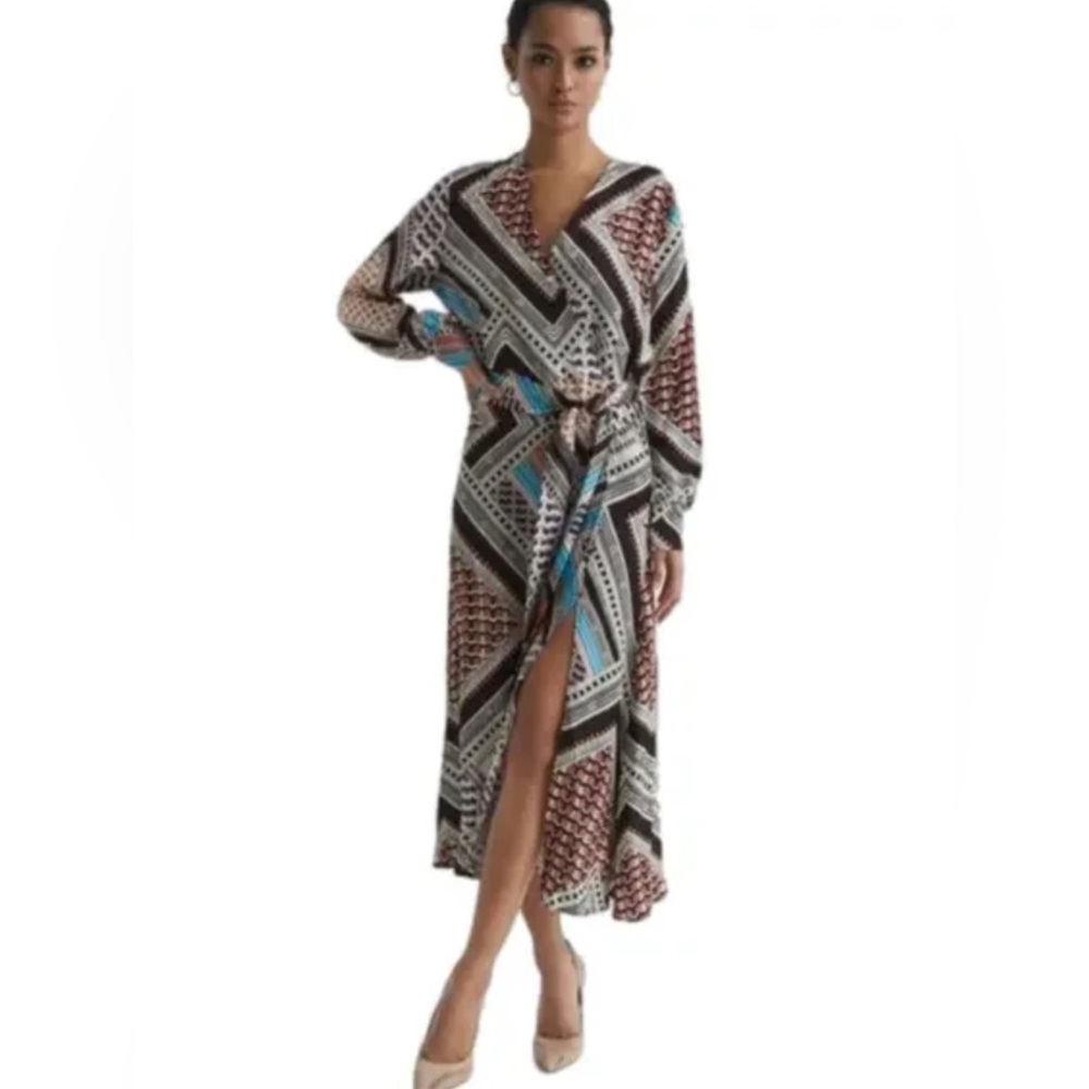 Reiss Multi Scarf Print Long Sleeve W Belt Dress.